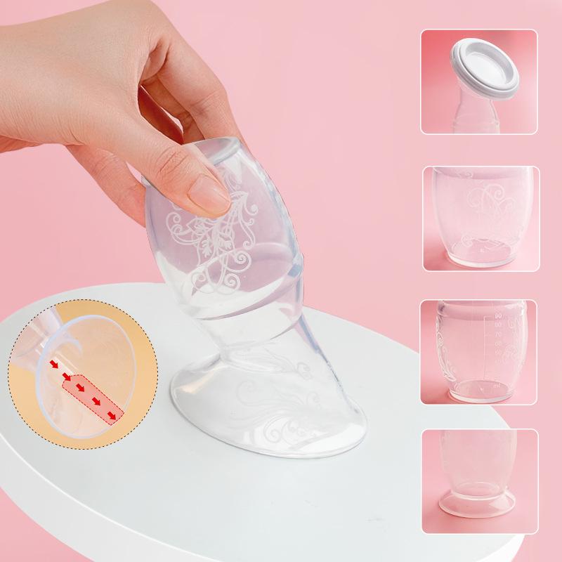 Silicone Breast Pump 90ml Large Capacity Hands-Free High Suction Milk Collector with Color Box Packaging.