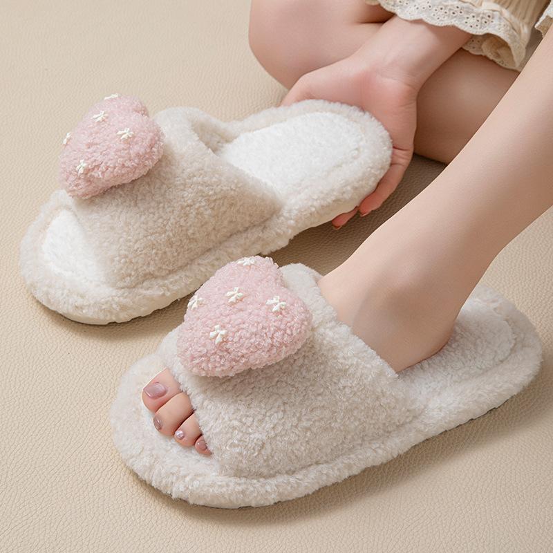 

Люблю открытые хлопковые тапочки зима европейские и американские домашние контрастных цветов менее плюшевые тапочки 40-41 грязно-белый