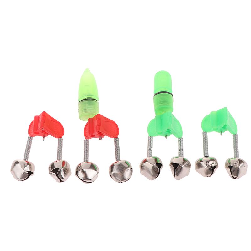 10Pcs Fishing Rod Tip Clips Plastic Fishing Bells Clips Night Fishing Fish Bite Bait Alarm Indicator Light With Dual Alert Bells