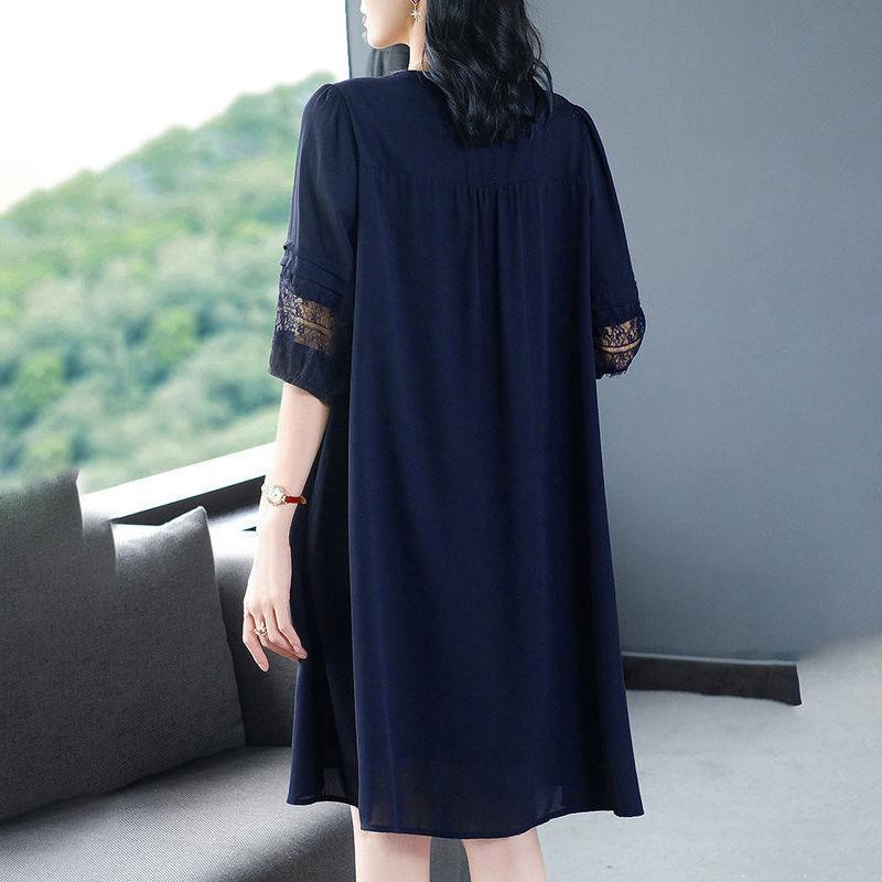 Black Dress Women's Loose Large Size Summer Dress Medium Length Solid Casual Lace Hollow Out Dress