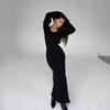 LYRIA Elegant Knitted Sweater Maxi Dress Outfits for Women Flare Sleeve Sexy Backless Dresses Edible Tree Fungus Clothes