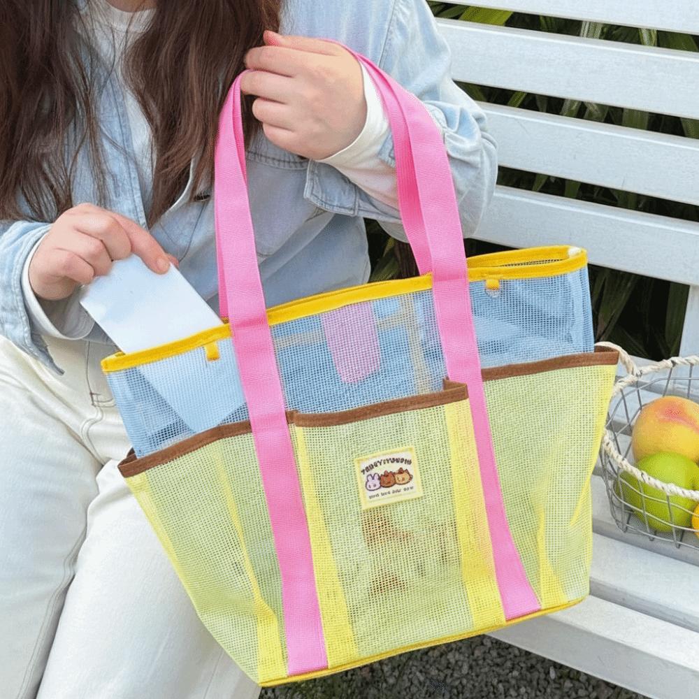 Nylon Mesh Beach Bag Gauze Mesh Handbag Cute Summer Shoulder Bag  Cosmetic Bag