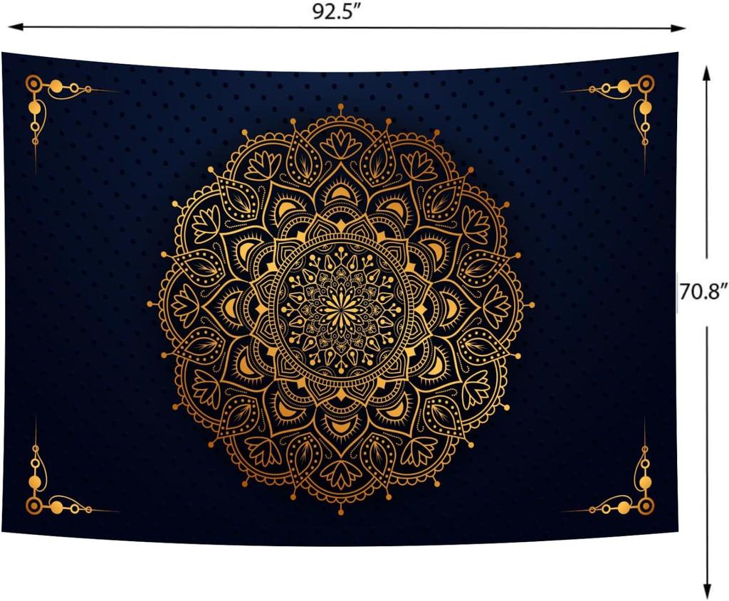 Aesthetic Boho Gold Floral Medallion Tapestry Wall Hanging Bohemian Wall Art Indian Hippie Psychedelic Headboard For Bedroom