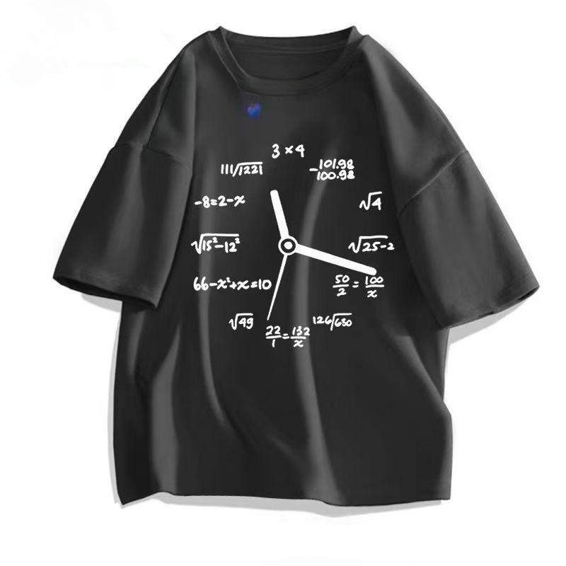 

American Design Short-sleeved T Summer Mathematical Formula Clock Print Men s and Women s Versatile Tops XL