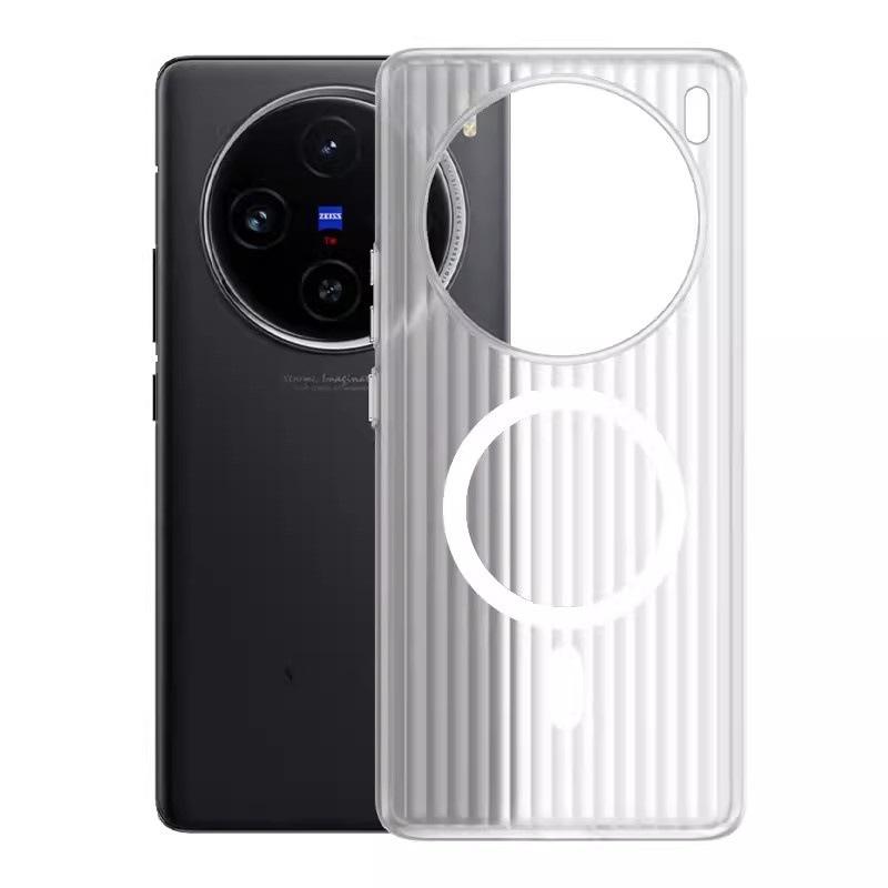 Suitable for Vivo X200PRO Ice Mist Corrugated Grating Phone Case, Ice Mist Matte Magnetic Magnetic X100 Protective Case