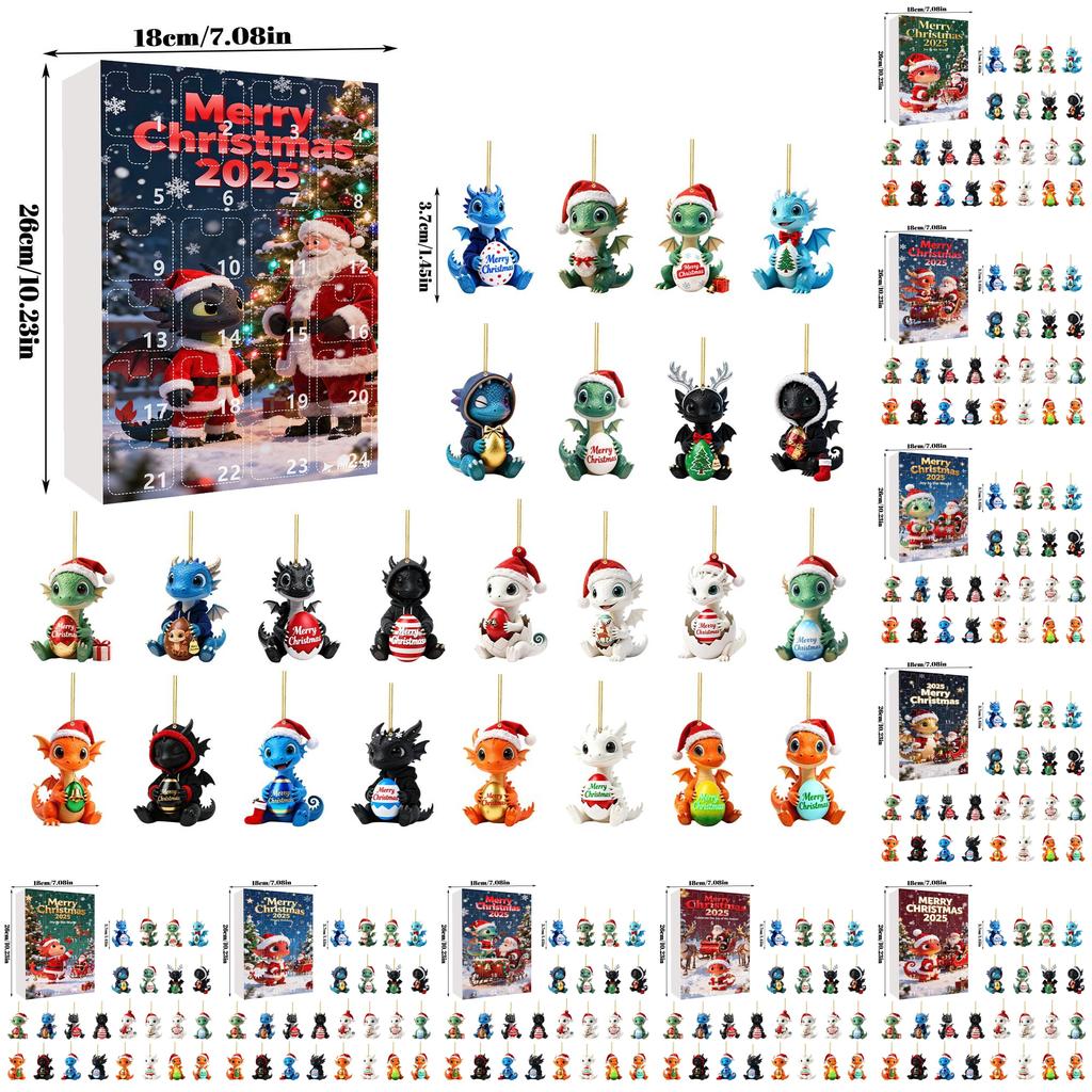 Christmas Countdown Advent Calendar With Cute Dragon Baby Ornaments For Holiday Decor