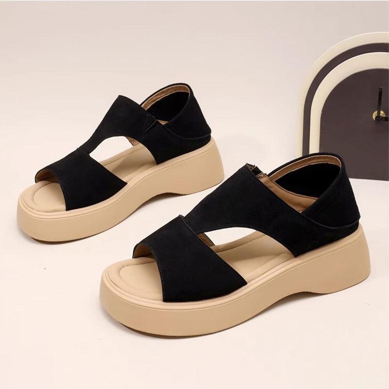 Two-wear sandals women's 2025 new summer mid-heel thick-soled leopard print non-slip soft-soled bag and Roman shoes with skirt