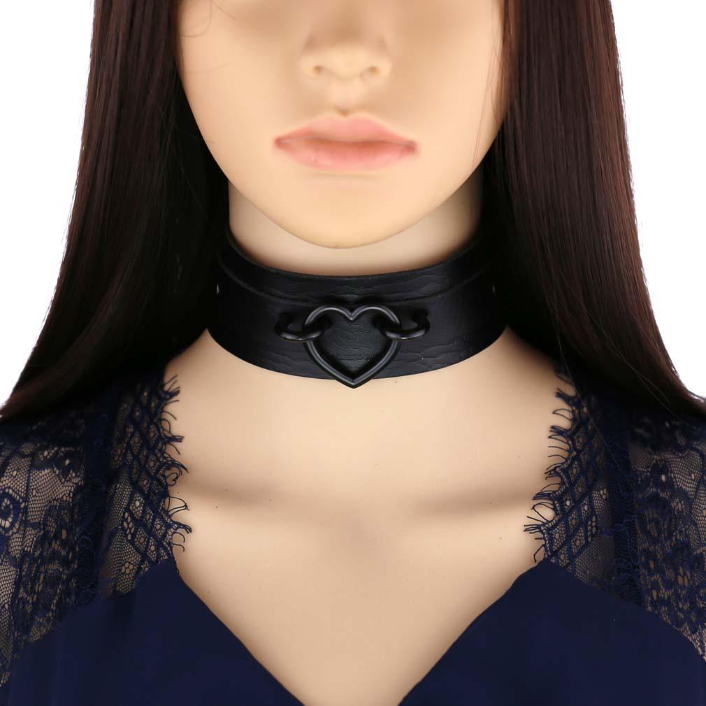 Trendy Sexy Punk Gothic Leather Heart Circle Choker Necklace Vintage Charm Women PU Collar Necklaces