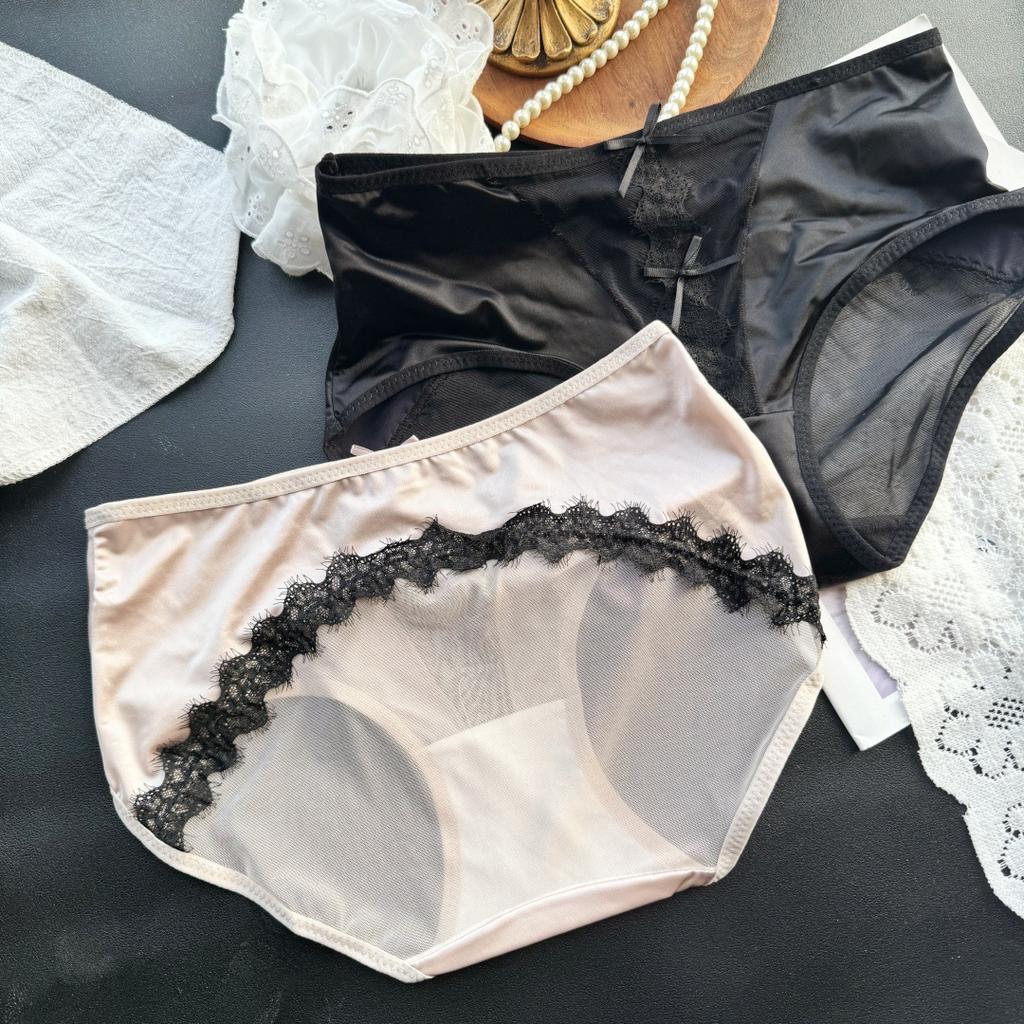 Ladies Summer Lovely Sexy Eyelash Style Satin Ice Silk Mesh Briefs