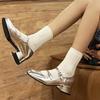 Mary Jane Schuhe High Heels Damen Kleine Größe Flachmündige Schuhe Silber 2025 Neu Dicke Absätze Lolita Schuhe Absätze