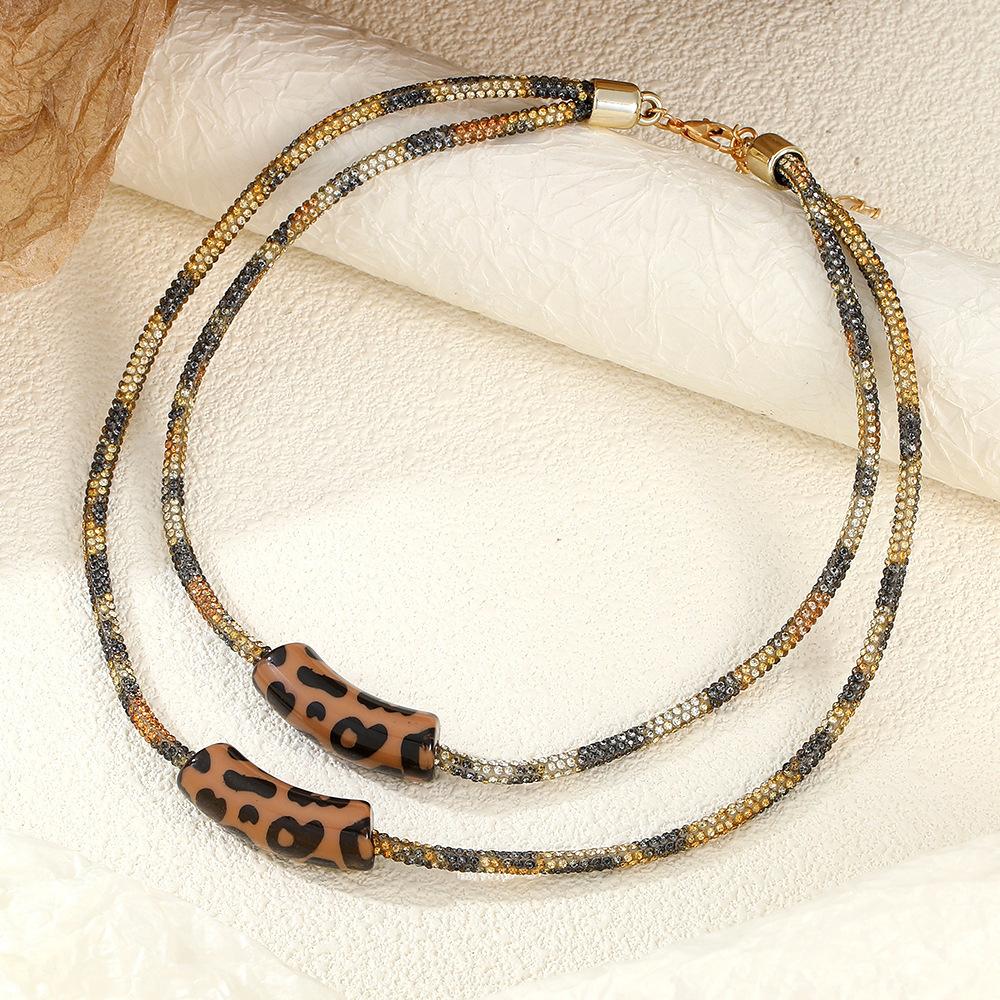 Rhinestone Love Irregular Multi-Layer Collarbone Chain Bracelet, Leopard Print High-End Metal Style Fashion Jewelry Women