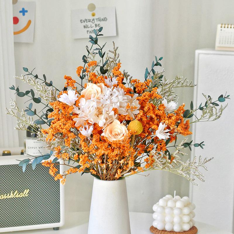 Immortal Rose Dried Bouquet: Eucalyptus, Hydrangea, Crystal Grass, and Baby's Breath for Home or Bedroom Decoration