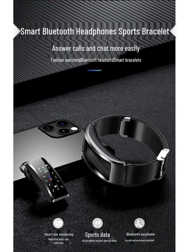 Smart Sports Bracelet: Heart Rate & Blood Oxygen Monitor with Bluetooth Earphones for Men & Women