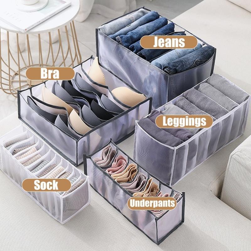 6/7/9/11 Grids Washable Jeans Compartment Storage Box Closet Clothes Drawer Mesh Separation Box Stacking Pants Storage Artifact