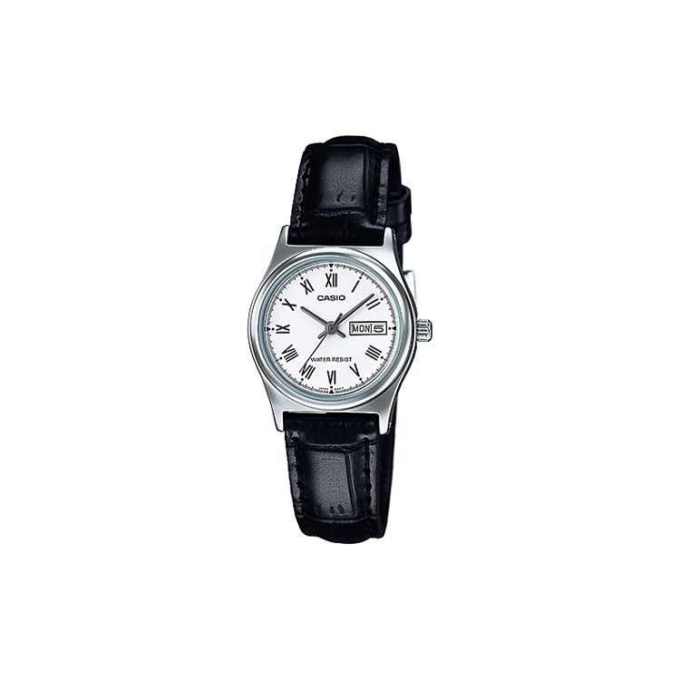 

Casio Casual Minimalist Classic Roman Scale Date Week Display Small Dial Waterproof Quartz Movement Leather Strap Watch Women watches LTP-V006L-7B Regular Watch Box,Black Strap