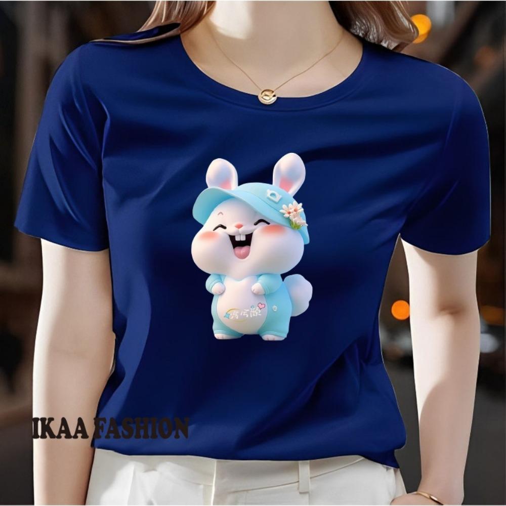Summer women's front printed short sleeved T-shirt top, comfortable and breathable fabric, casual and sporty style, suitable for spring and summer