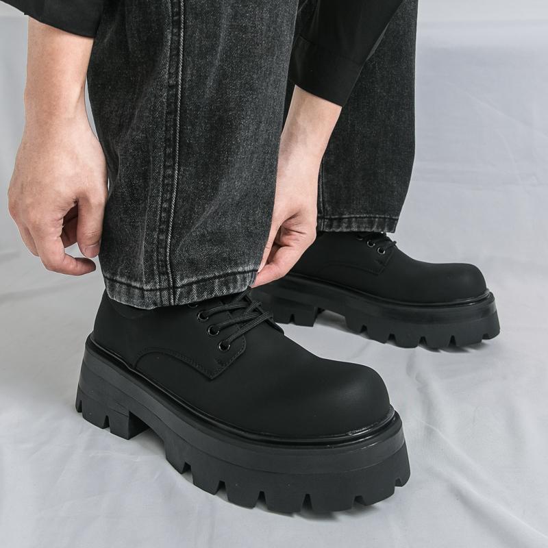 Fashion Men Business Derby Shoes Black Casual and Comfortable Thick-soled Anti-slip Fashionable Large-head Leather Shoes Size 38-46