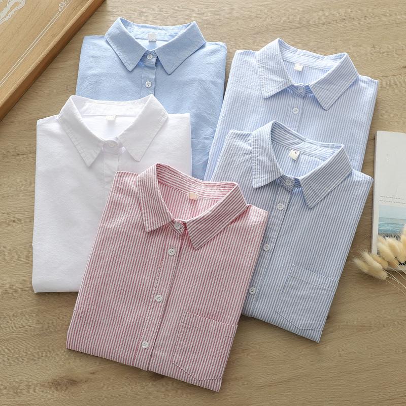 Casual simple Oxford spinning shirt 1116 spring and autumn new Korean version loose striped bottoming shirt women's top, trendy