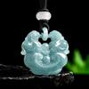 Premium Blue Jade Pixiu Ruyi Pendant Necklace with Leather Tassel
