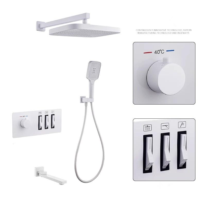 Brushed Gold Thermostatic Bathroom Shower Faucet In Wall Bath and Shower Faucet Set Gray Bathroom Mixer Bath and Rainfall Shower