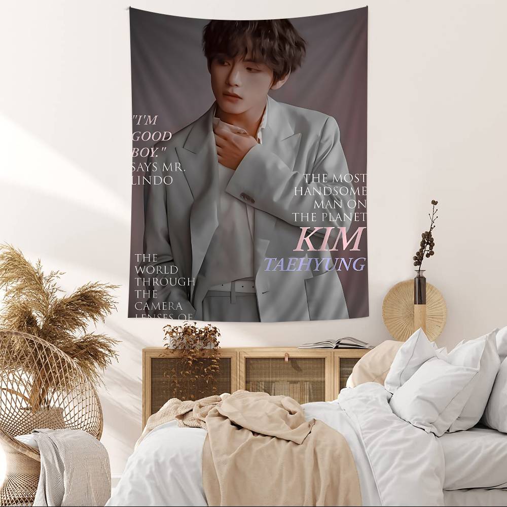 Singer Kpop Kkim Ttae Hhyung V Cartoon Tapestry Art Science Fiction Room Home Decor Wall Hanging Home Decor