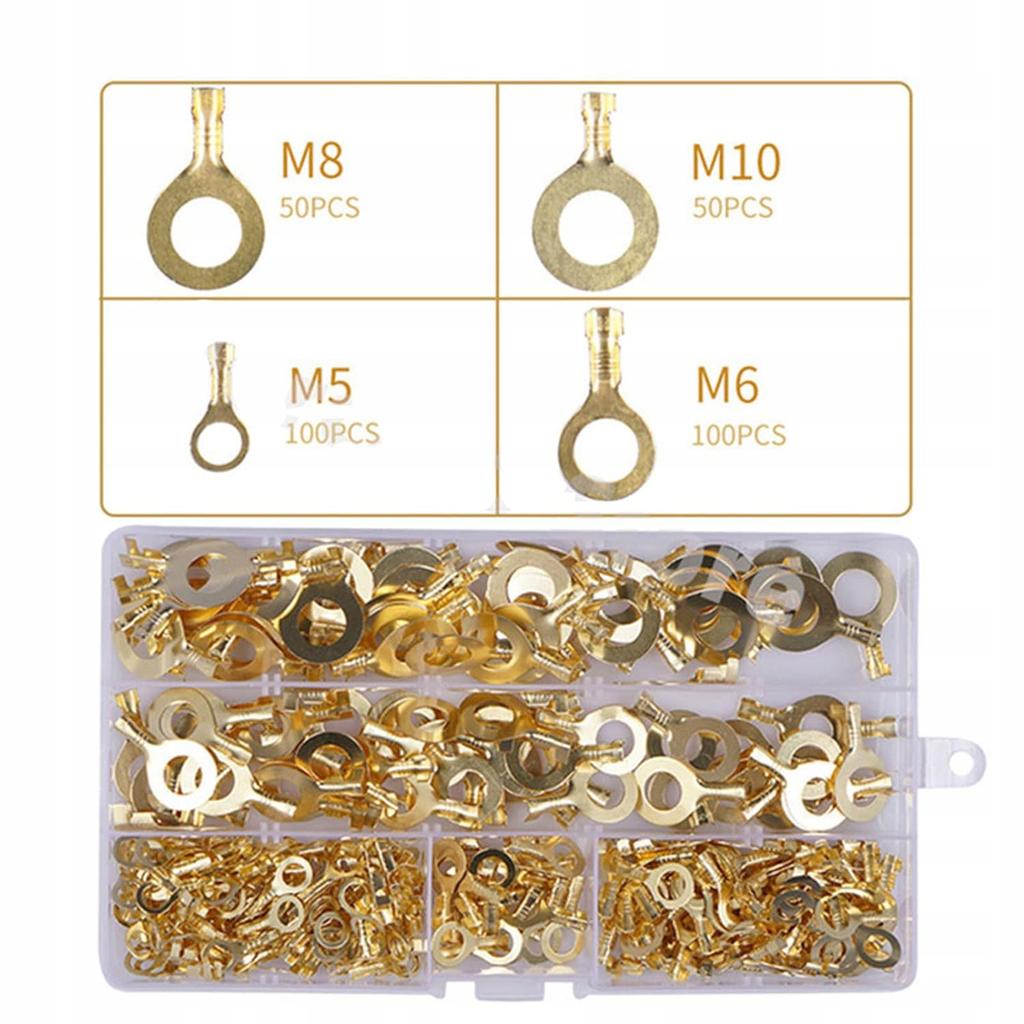 Rosfix Zestaw Konektorów Oczkowych M6-M10 – 300 Sztuk w Etui | Mosiężne Złącza | Wysoka Przewodność Elektryczna
