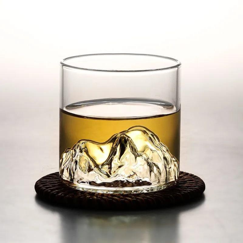 Ensemble de Verres à Whisky Montagne de Glace 3D Japonais - Verres Old Fashioned & Rock avec Boîte Cadeau en Bois pour Whisky, Vodka, Vin