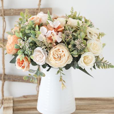 Weiße Seide Künstliche Rosen Blumen Hochzeit Zuhause Herbst Dekoration Hohe Qualität Großer Strauß Luxuriöses Kunstblumenarrangement Bulk