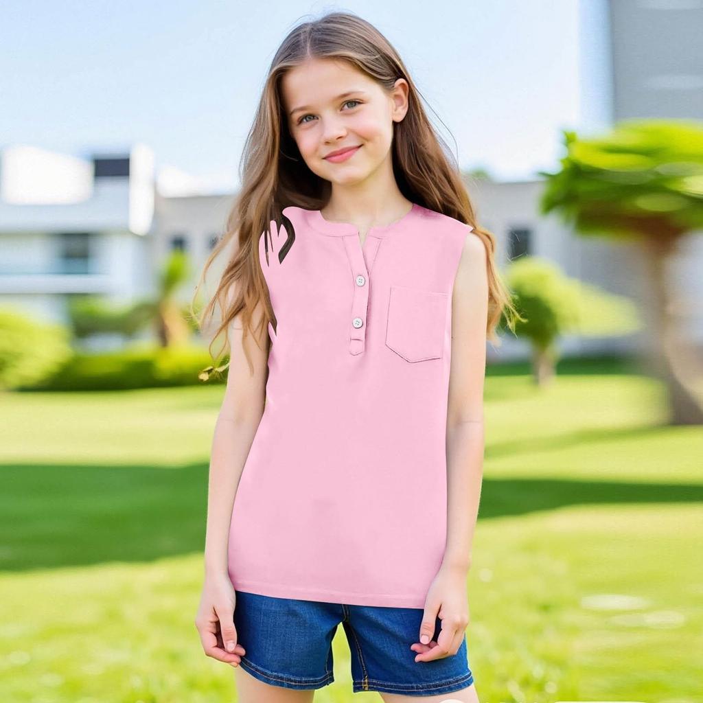 Summer Children's Thin Tank Tops For Boys And Girls, Solid-color Buttoned Pocket Tank Tops