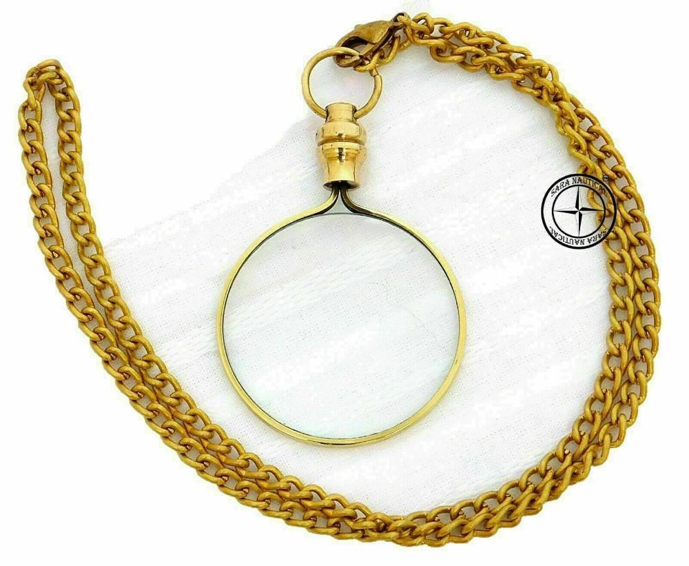 Brass Magnifying Glass Optical Magnifier Lens with Necklace Chain Monocle