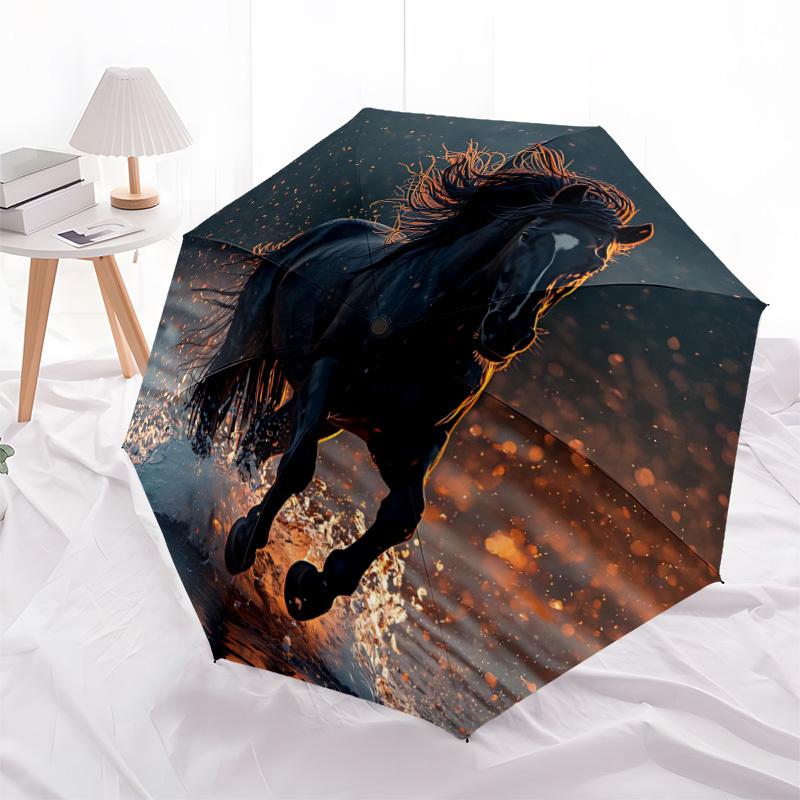 1pc Black Stallion Equine Power Automatic Open/Close Umbrella 8-Rib Strong Frame, Portable Travel Umbrella for Women & Men, Birthday Gift Parties 013