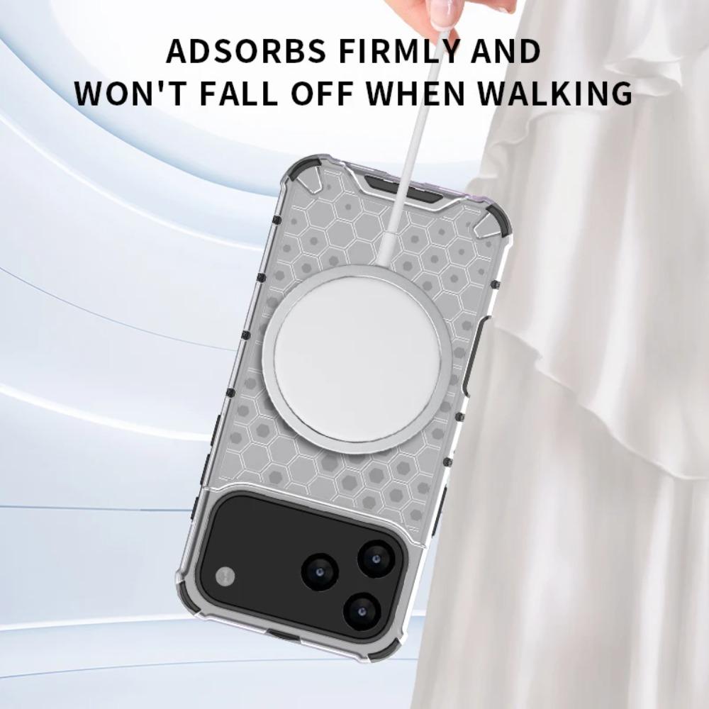 Honeycomb Texture Armor Magnetic Clear Phone Case for IPhone 17 Air Pro Max Magsafe Wireless Charging Silicone TPU Protect Cover
