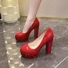 Large size super high heel women's shoes new hate sky high shallow mouth pointed single shoes formal wear professional waterproof table high heels