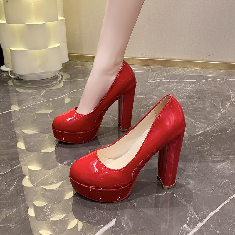 Large size super high heel women's shoes new hate sky high shallow mouth pointed single shoes formal wear professional waterproof table high heels