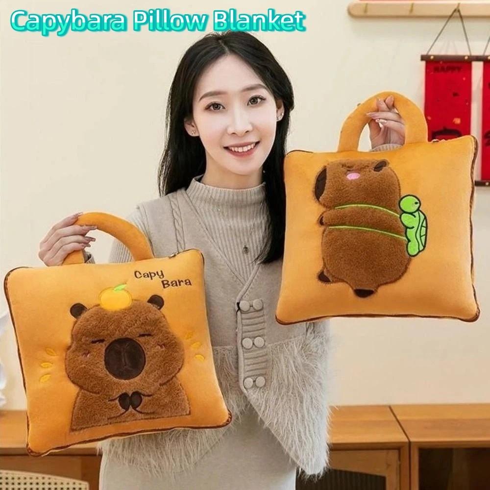 Multifunctional 2 in 1 Capybara Pillow Blanket Plush Soft Travel Blanket Cartoon Cozy Nap Cushion Blanket Office Nap