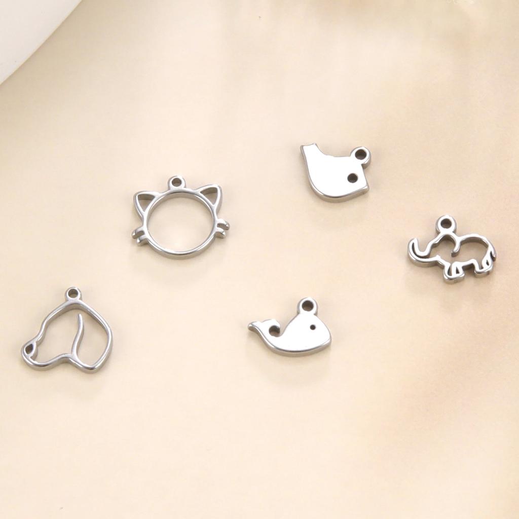 5pcs/lot Stainless Steel Pendants for Earring Necklace Bracelet Jewelry Making Cat Dog Bird Sun Moon Pentacle Gold Charms