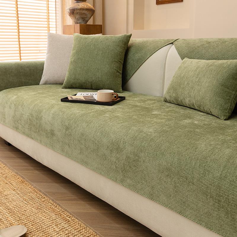 Four Seasons Universal Chenille Sofa Cover Sofa Pad Solid Color Striped Sofa Mat for Living Room Non-Slip L Shaped Couch Cushion