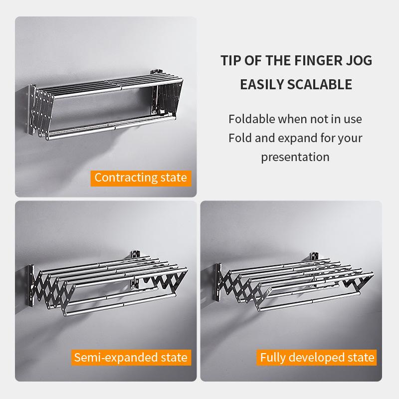 304 Stainless Steel Retractable Double/Single Bar Bathroom Towel Rack with Folding Storage