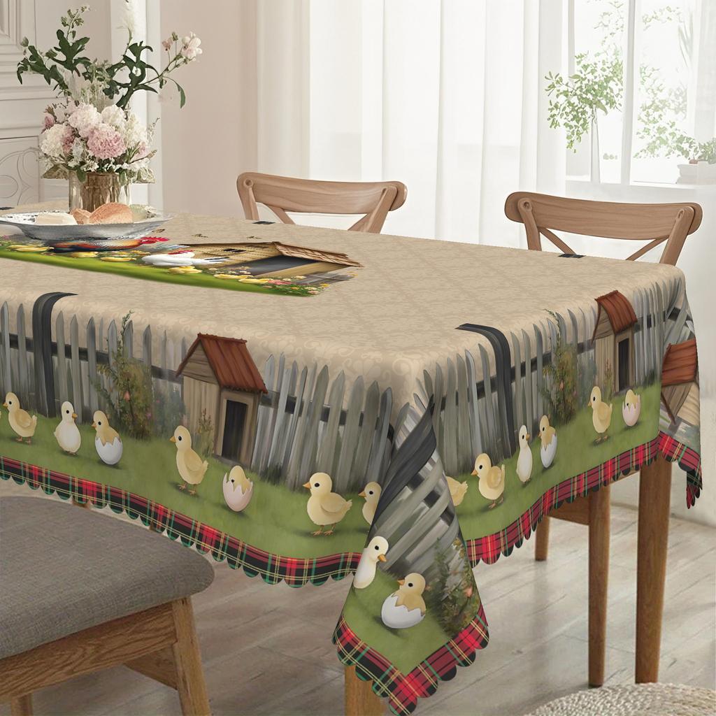 Pastoralny Kreskówkowy Kurnik Obrus z Kurczakiem, Wodoodporny Prostokątny Okrągły Obrus, Dekoracyjny Obrus do Domu i Restauracji