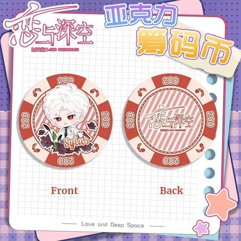 Love and Deepspace Sylus Rafayel Zayne Xavier Caleb 43MM Acrylic Chip Coin Anime Cosplay Double-Side Pattern Game Coin Fans Gift