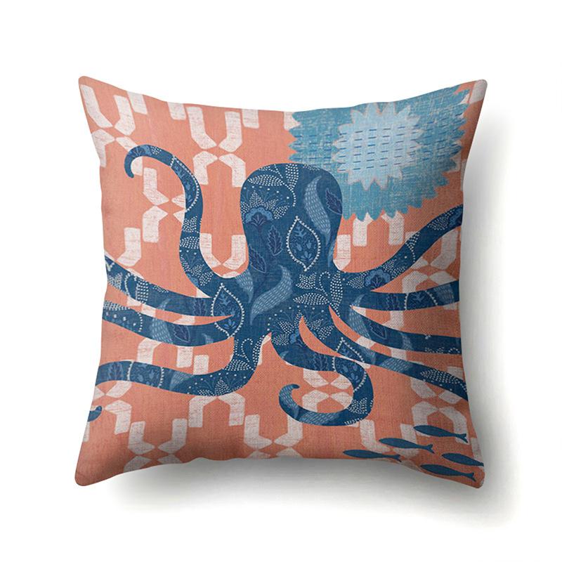 Polyester Pillowcase Peach Leather Velvet Cushion Cover Marine Life Seahorse Octopus Printed Pillowcase Car Cushion