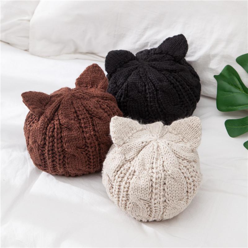 Cat ears women hat solid knitted Winter hats wool beanies caps crochet trendy bonnet cute women's cap gorros mujer invierno