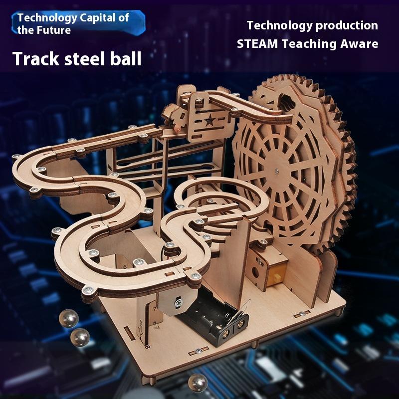 Drewniane Puzzle DIY Tor Kulkowy Zestaw 3D Model do Składania Zestaw Budowlany Silnik Parowy Zabawki Edukacyjne dla Dorosłych Dzieci Prezenty Urodzinowe