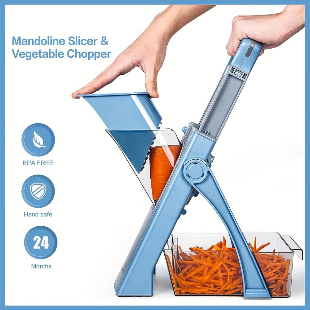 Safe Kitchen Mandolin Slicer, 5-in-1 Vegetable Chopper, Mandolin Potato Slicer with Thickness Adjuster, Chip Cutter, Vegetable Cutter
