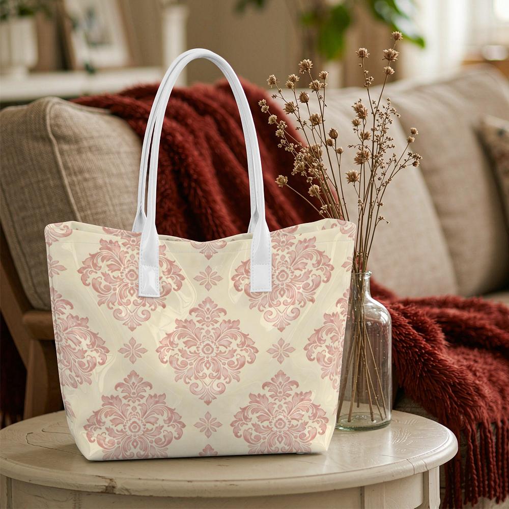 Elegant Damask Print Tote Bag Portable Casual Shoulder Bag for Daily Use