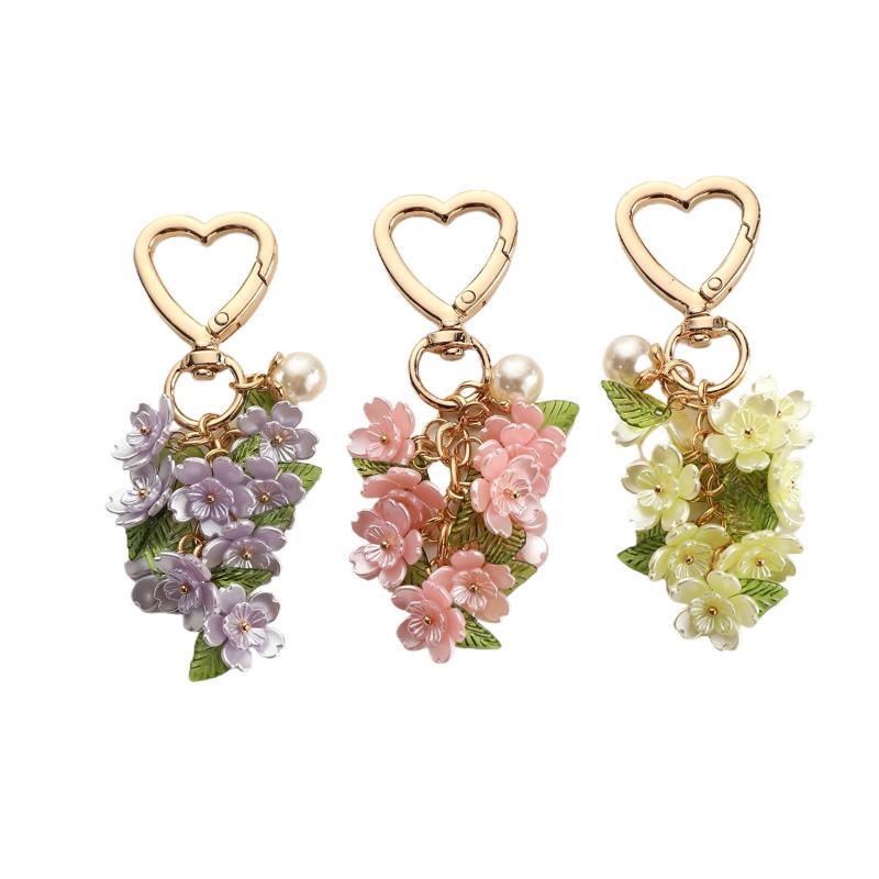 Portachiavi a forma di cuore pieni di fiori, alla moda e creativi, Decorazioni per borse, Portachiavi da appendere ai bagagli