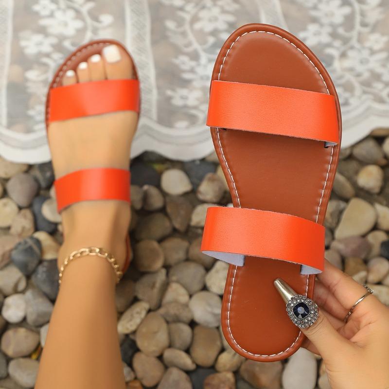 Flat-bottomed slippers women's spring and summer new solid-color round head outer wear casual large-size foot sandals women