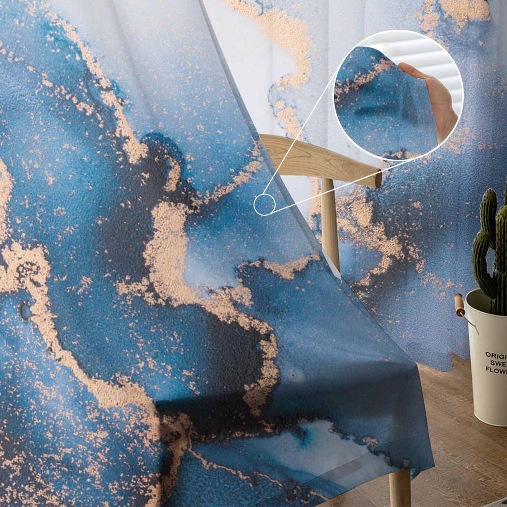 Abstract Marble Watercolor Sheer Curtains for Living Room Decoration Window Curtains for Kitchen Tulle Voile Organza Curtains