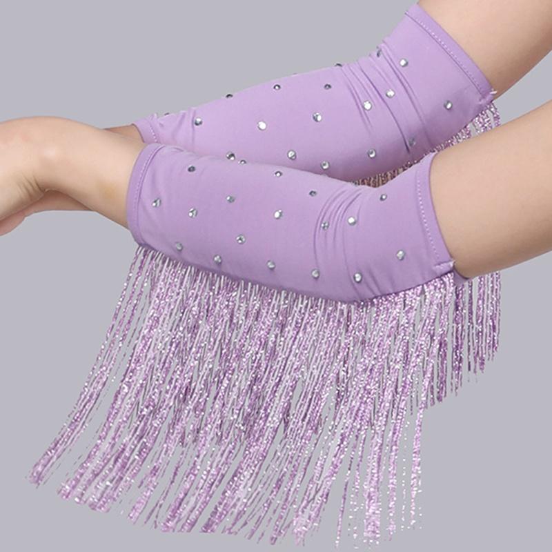 Women Latin Dance Stage Outfit Fringed Sleeves Shiny Rhinestone High Elastic Slim Fit for Dance Performance Competition Party Events