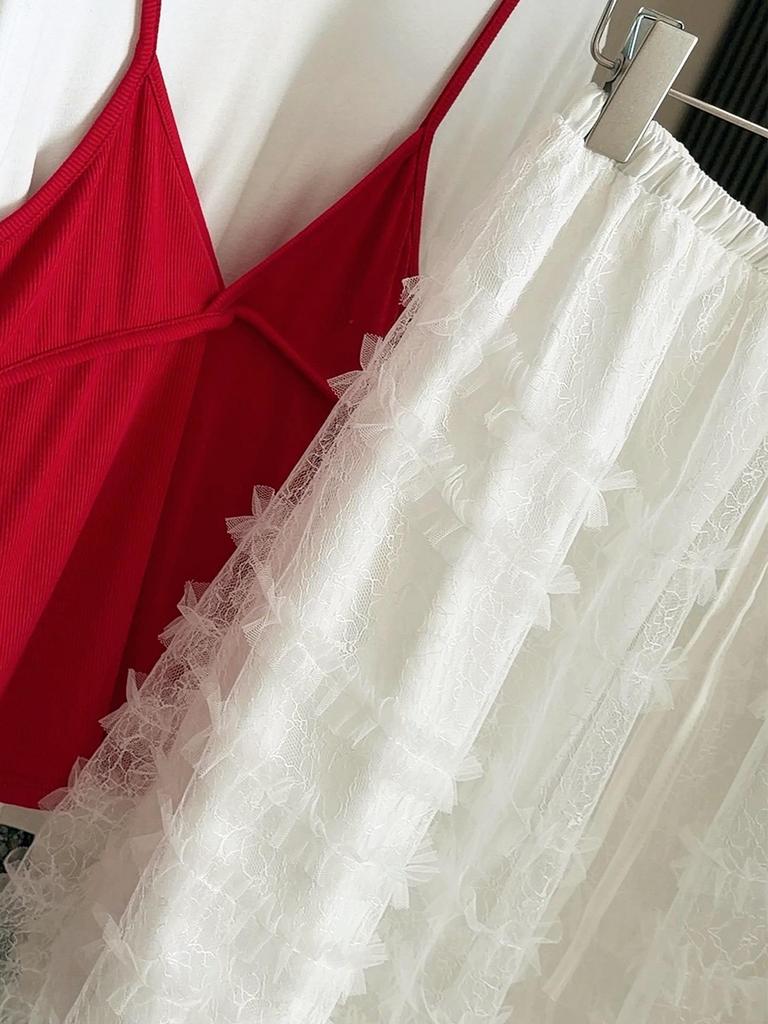 Elegant Layered Mesh Cake Skirt: Women's High-Waisted Mid-Length for 2026 Spring/Summer